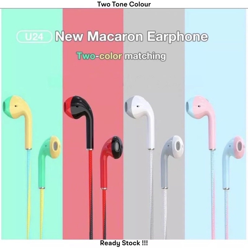 Handsfree U24 Macaron EXTRA BASS HIFI | Two Tone dua Warna / Earphone R2 Macaroon Color Hifi Extra Bass BY SE