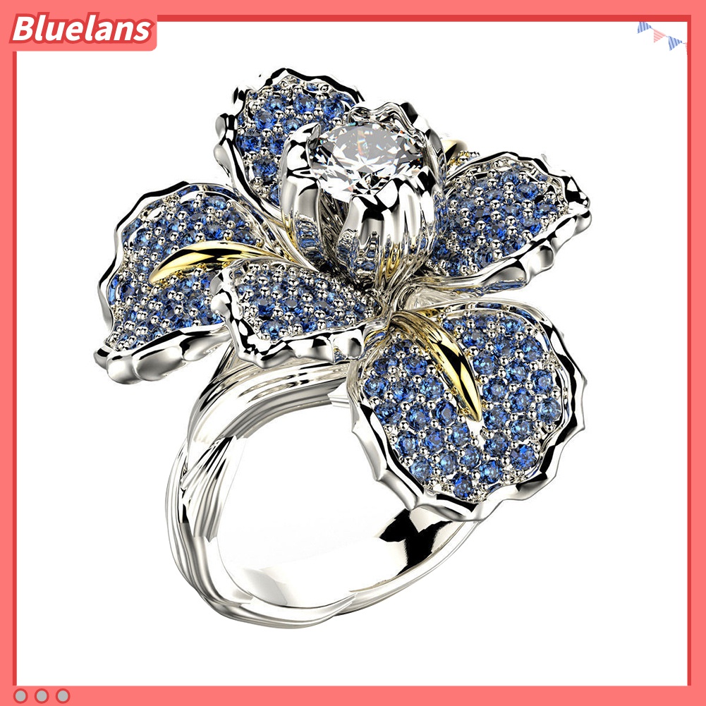 Cincin Desain Bunga Iris Aksen Berlian Imitasi Untuk Wanita