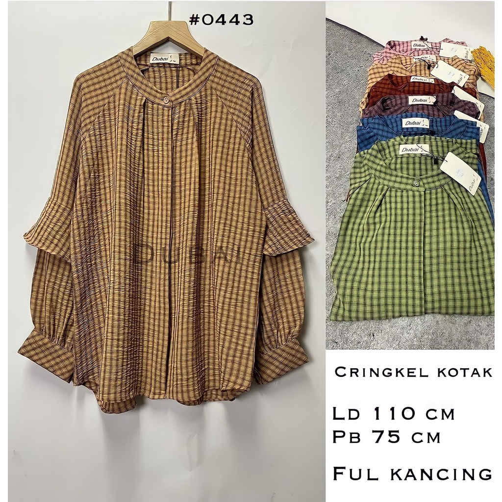 Kemeja  Kringkel Kotak Import - Shirt Dress - Atasan Wanita Motif Kotak - Kotak Full Kancing - Blous