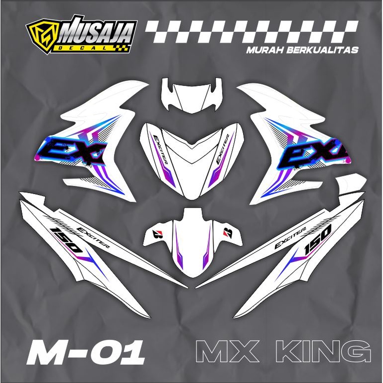 Decal mx king full body putih exciter - dekal mxking putih biru