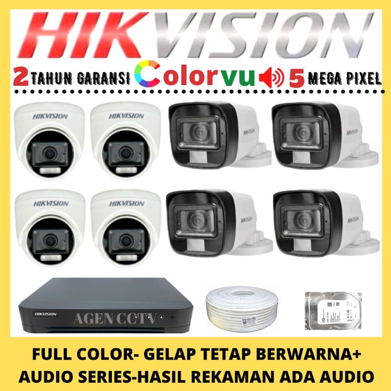 PAKET CCTV HIKVISION COLORVU 5MP 8 CHANNEL 8 KAMERA AUDIO FULL COLOR