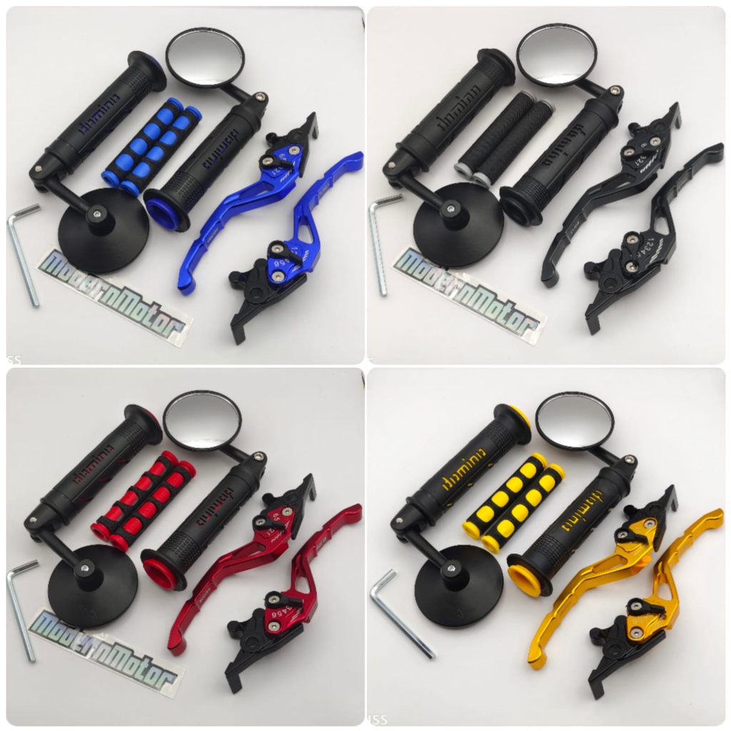 (PAKET MURAH) 4in1Spion Jalu Cembung+Handgrip Domino+Handle Variasi CNC+Karet handleD-Tracker KLX CRF 150 Ninja 250 Ninja R Ninja RR  DTracker CBR 150 Mx-king Vario 160