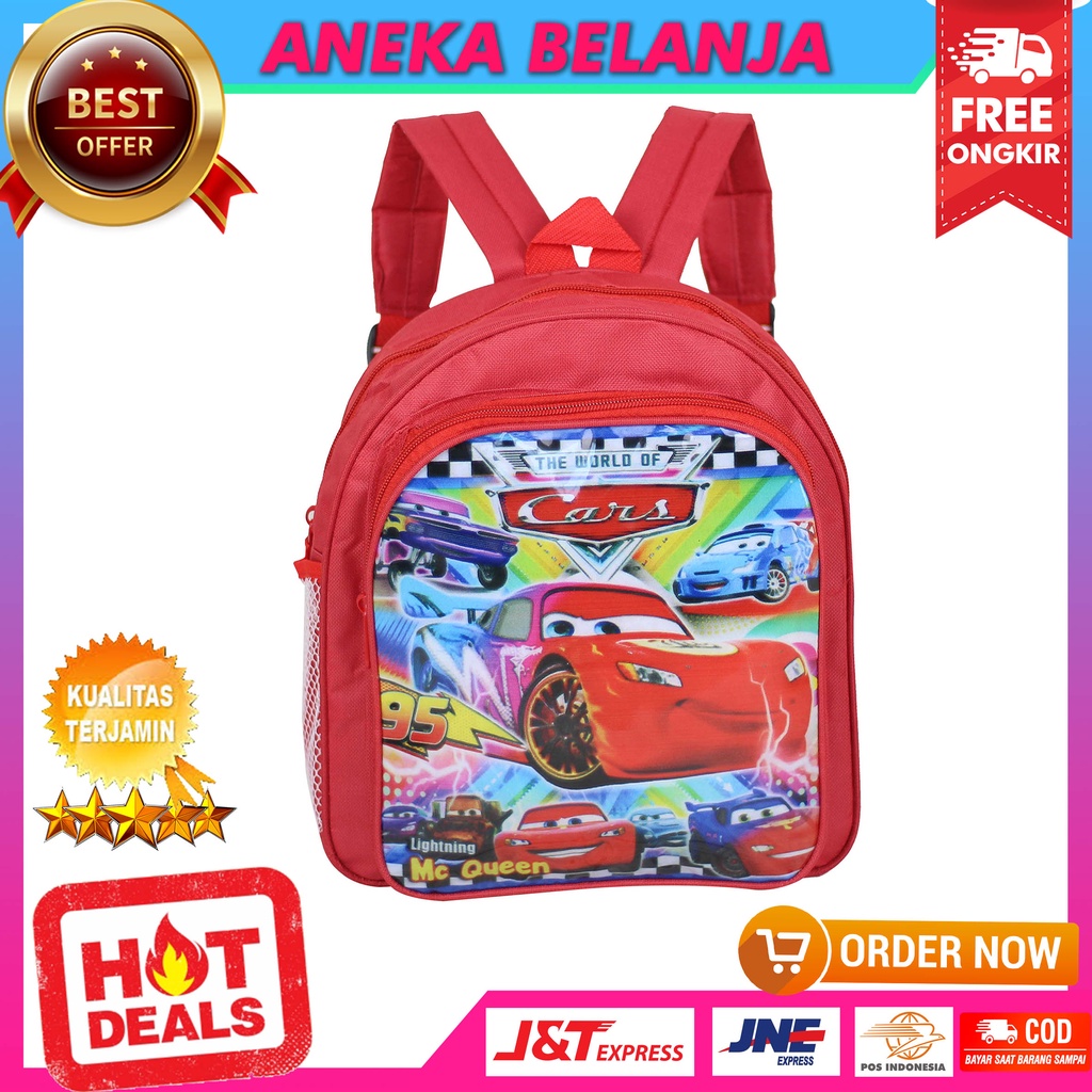 Tas Gendong Anak Anak Cowok Motif Cars Merah Ransel Sekolah PAUD TK