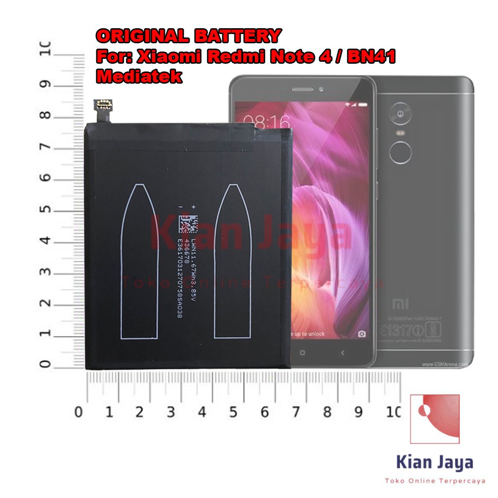 [Garansi 100% Ori] Baterai Original Xiaomi Redmi Note 4 Mediatek BN41 Batre Batrai Battery Hp Xiao Mi BN 41 Original