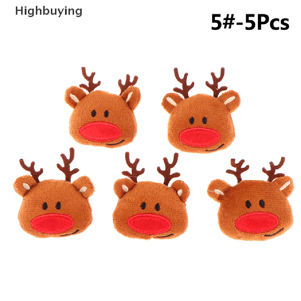 Hbid 5Pcs / Set Bros / Pin Motif Boneka Santa Claus / Lonceng Natal Bahan Plush Untuk Aksesoris Wanita Glory