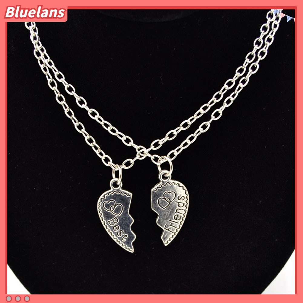 Bluelans 2 Pcs Fashion Best Friends Love Heart Pendant Couple Chain Necklace Jewelry Gift