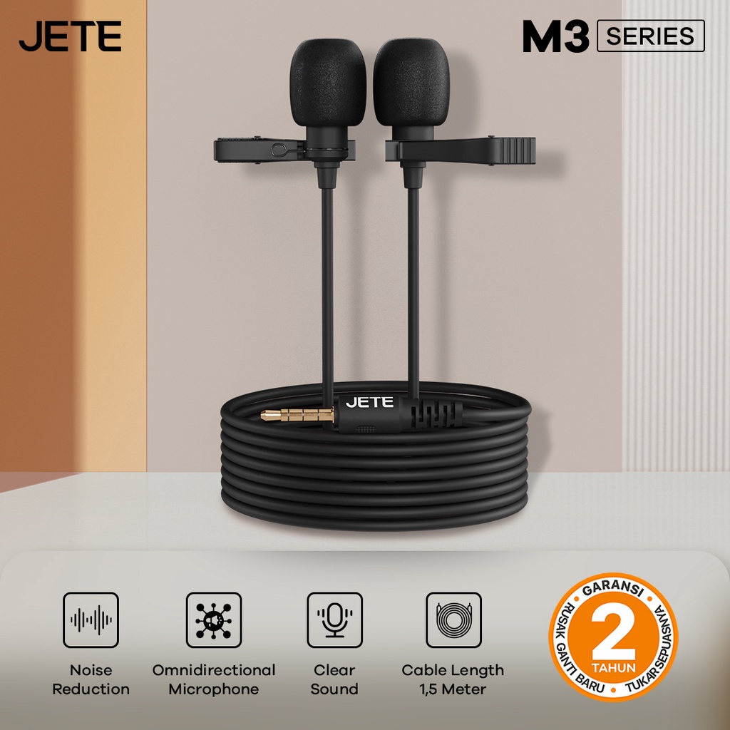 Mic Clip On  - Vlogger Clipon Audio &amp; Recording - Vlog Audio Jack 3.5mm - Noice Reduction JETE M3 2 in 1 Microphone Garansi Resmi 2 tahun