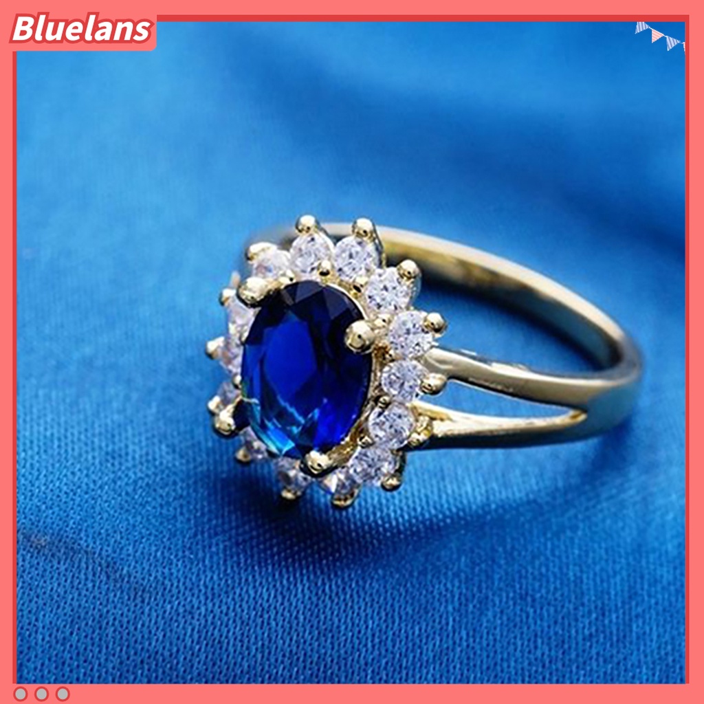 Bluelans Cincin Berlian Imitasi Gaya Elegan Untuk Pengantin Wanita