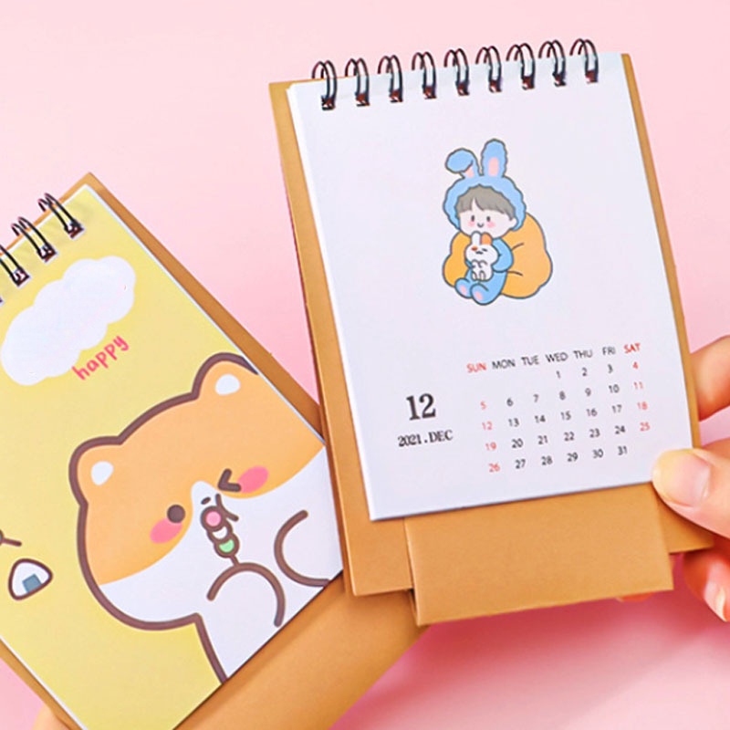 Ornamen Kalender Meja Tahun Baru Katak Beruang Mini Warna Acak Untuk Perlengkapan Sekolah