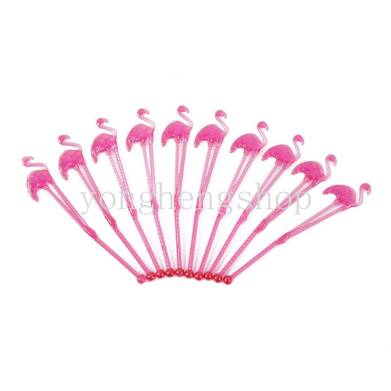 10pcs / set Stik Pengaduk Minuman Jus / Kopi / Cocktail Bentuk Flamingo Untuk Pesta