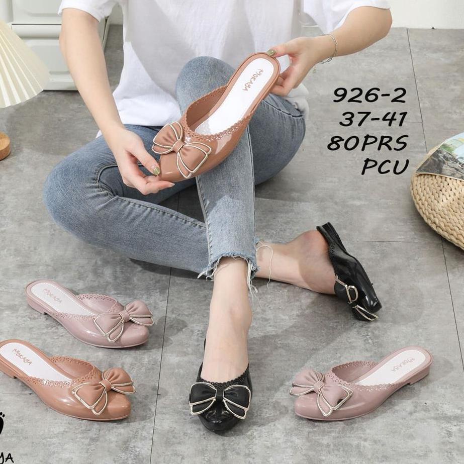 Terbaik Sepatu Slop Jelly Karet Wanita Pita Tumpuk List Samping   Mewah Elegant Import Mokaya / Size