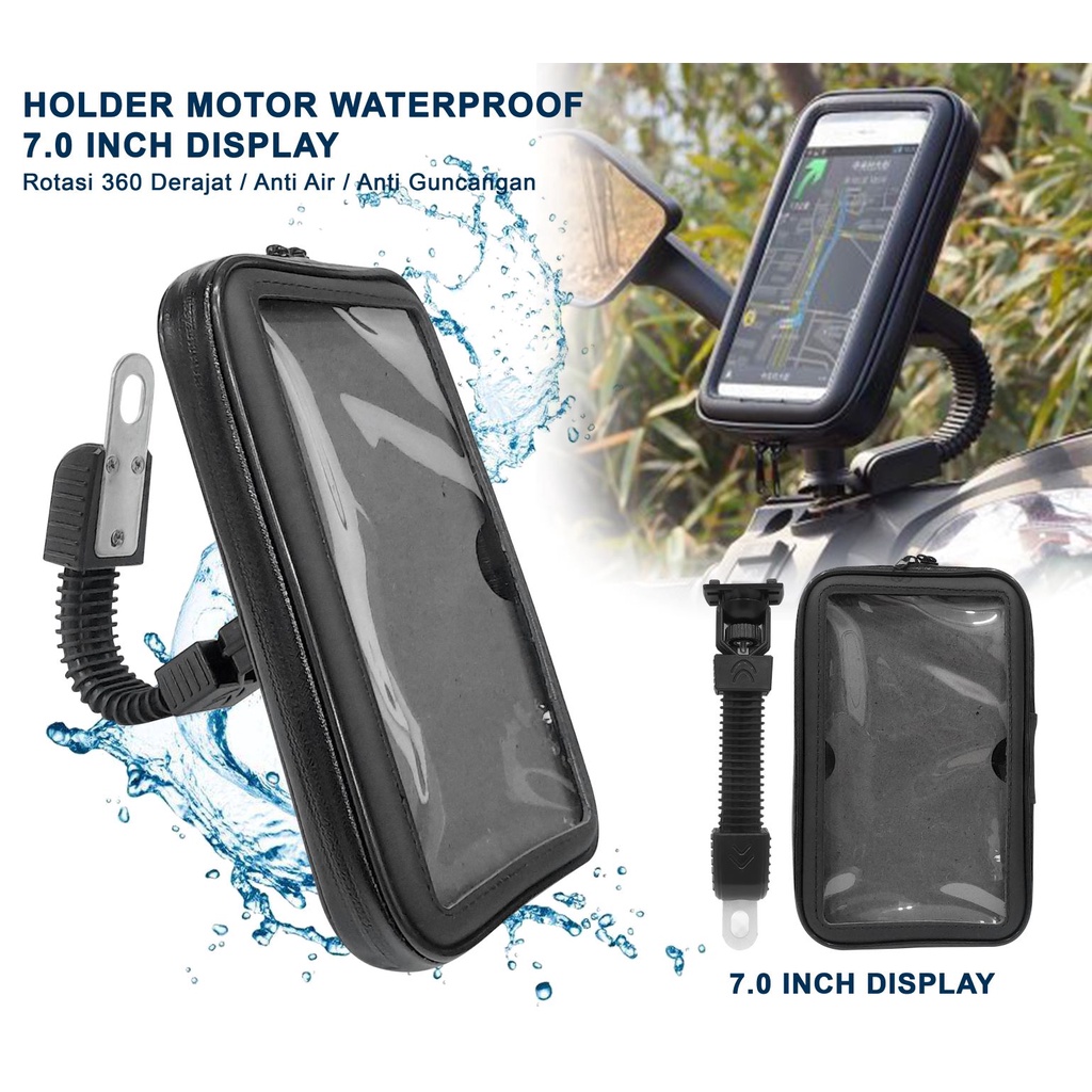 Holder Motor HP Waterproof 7 INCH Holder Stang Spion Anti Air Holder Dudukan HP