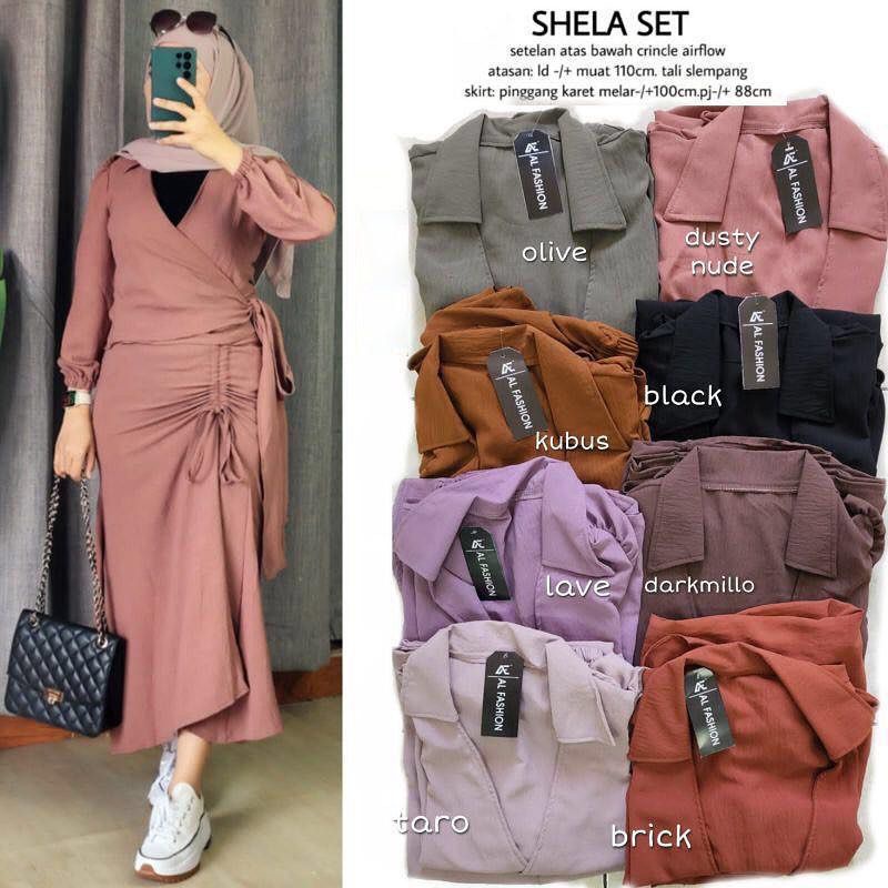BEST SELLER SHELLA SET ROK CRINKLE AIRFLOW/SETELAN WANITA KEKINIAN/SETROK POLOS SERUT PINGGANG/FASHION MUSLIM WANITA/FAR MOSLEMSTORE