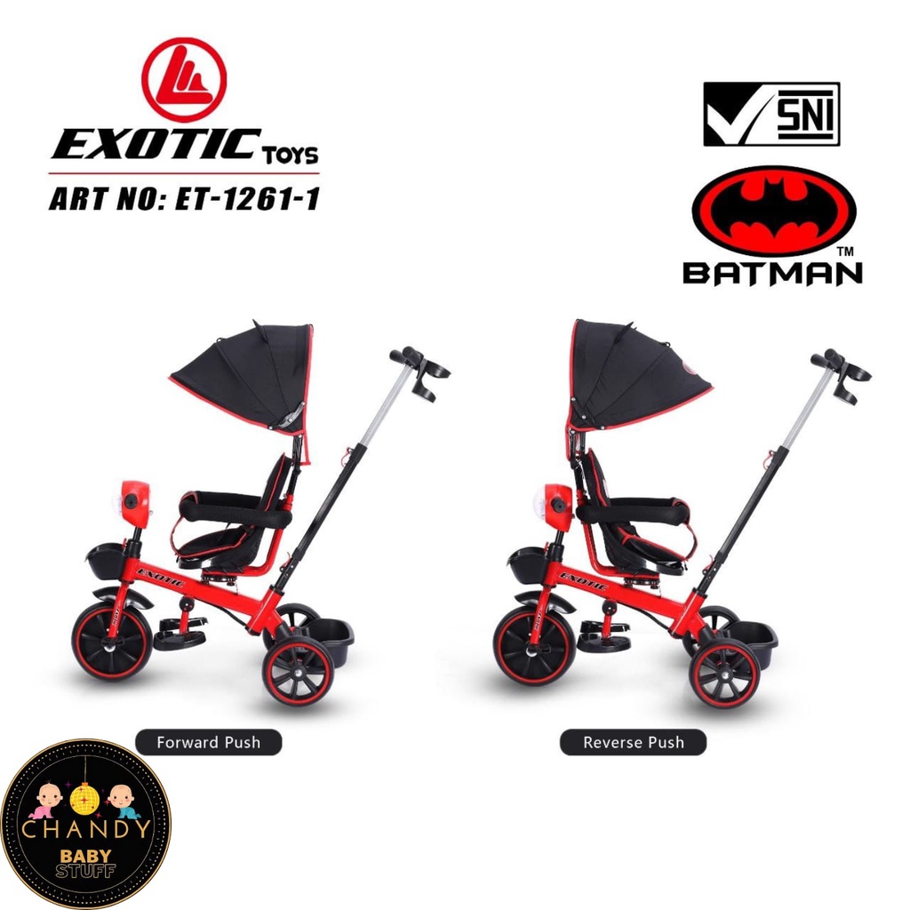 SEPEDA ANAK RODA TIGA EXOTIC ET 1261-1 BATMAN ( KURSI BISA DIPUTAR, LAMPU DAN MUSIK )