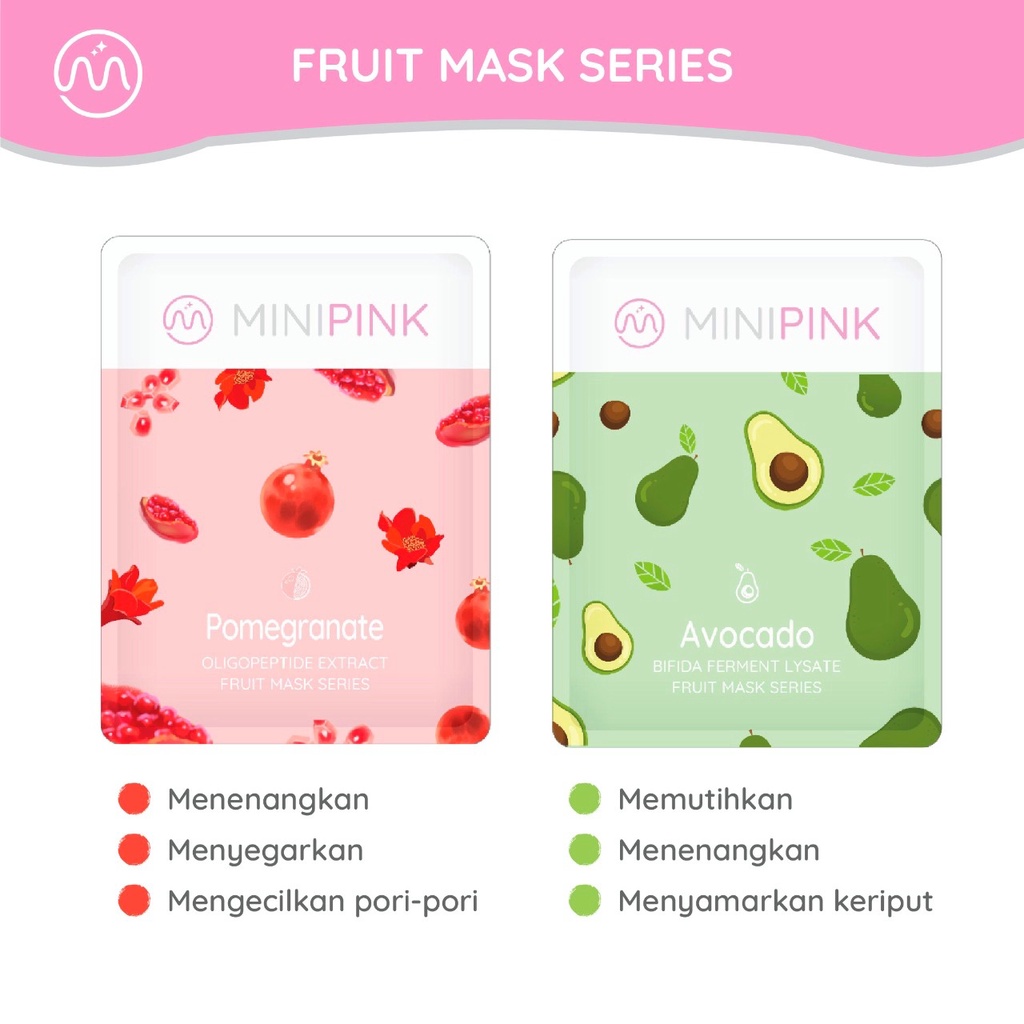 MINIPINK  Fruit Mask Series Sheet Mask Masker Wajah Mini Pink MP001