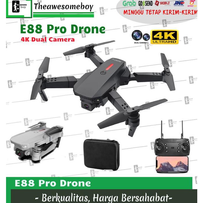 [ Promo ] E88 Pro Mini Drone 4K Dual Camera Gps Fpv Gravity Sensor Control - Drone Kamera Dan Akseso