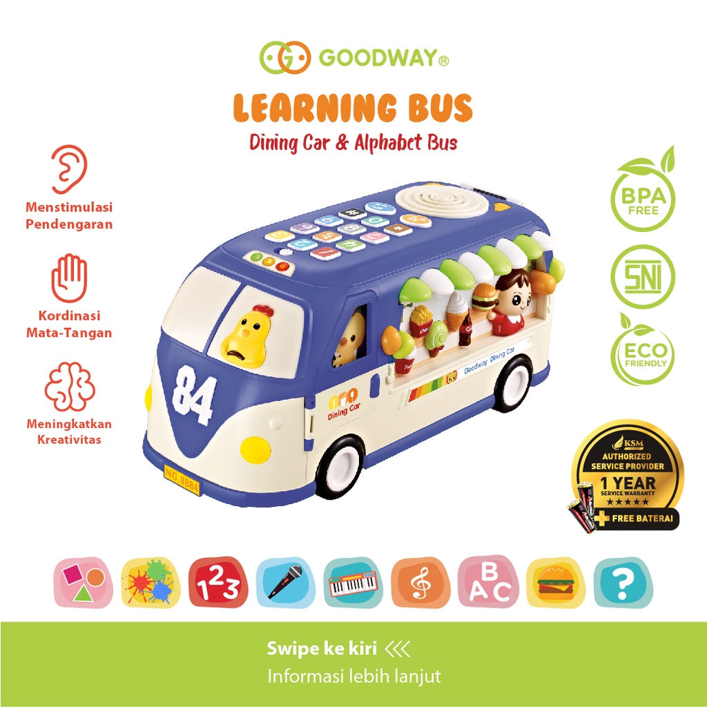 GOODWAY LEARNING BUS TOYS DINING CAR &amp; ALPHABET BUS