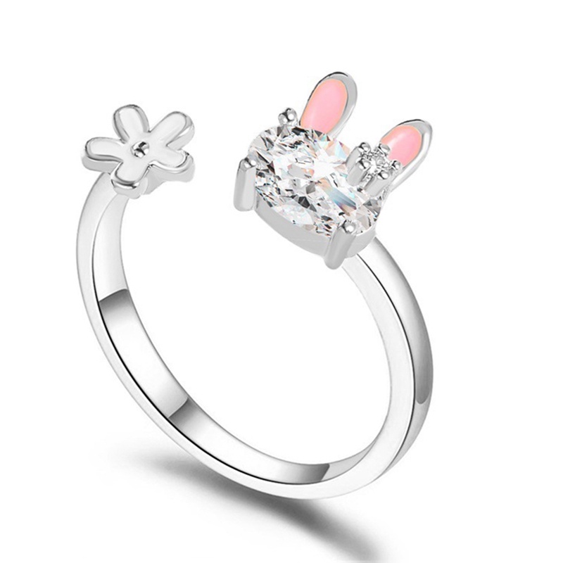 Fancyqube Cincin Model Terbuka Bahan Metal Desain Hewan Kelinci Dapat Disesuaikan Untuk Wanita