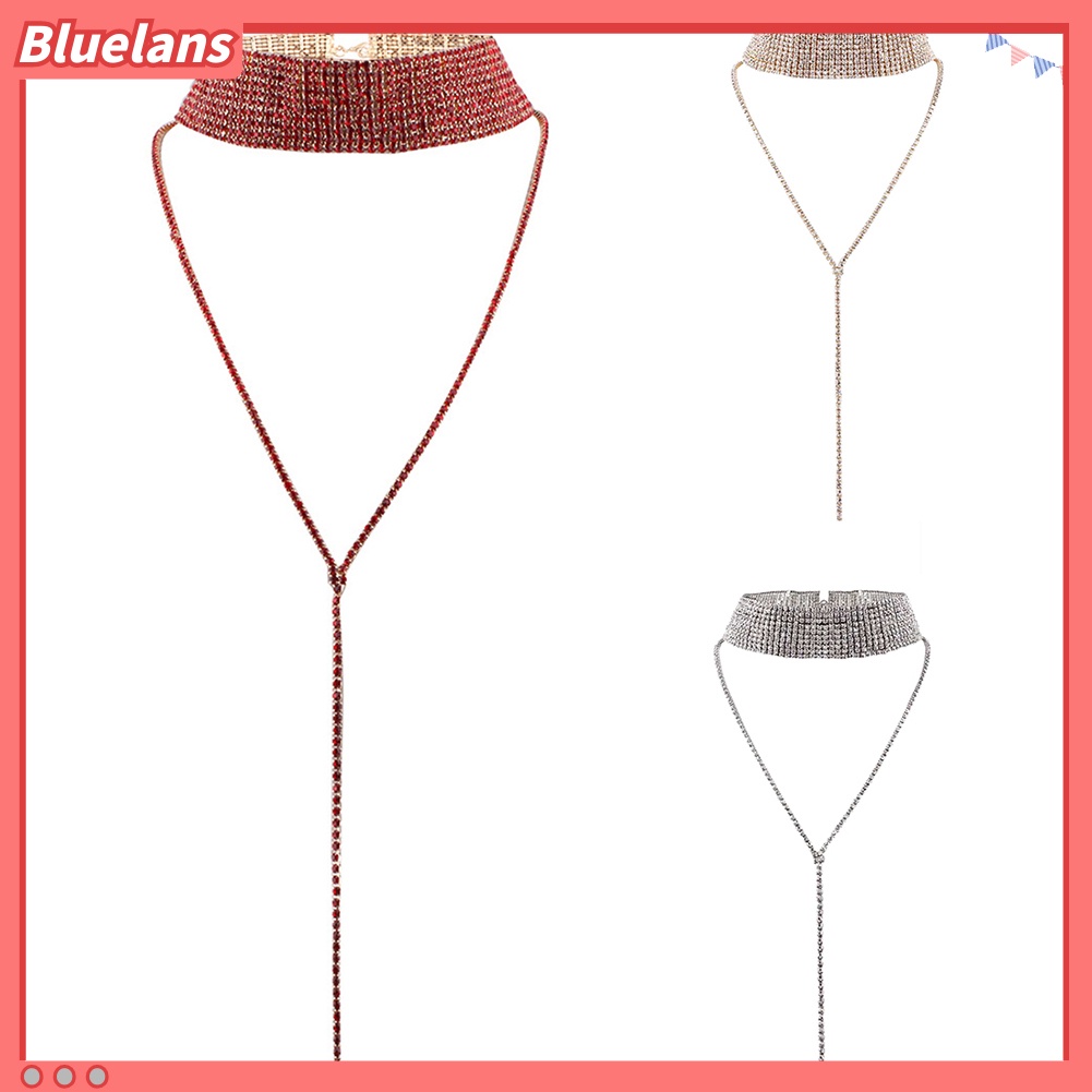 Bluelans Kalung Choker Rantai Banyak Lapis Aksen Berlian Imitasi Untuk Wanita