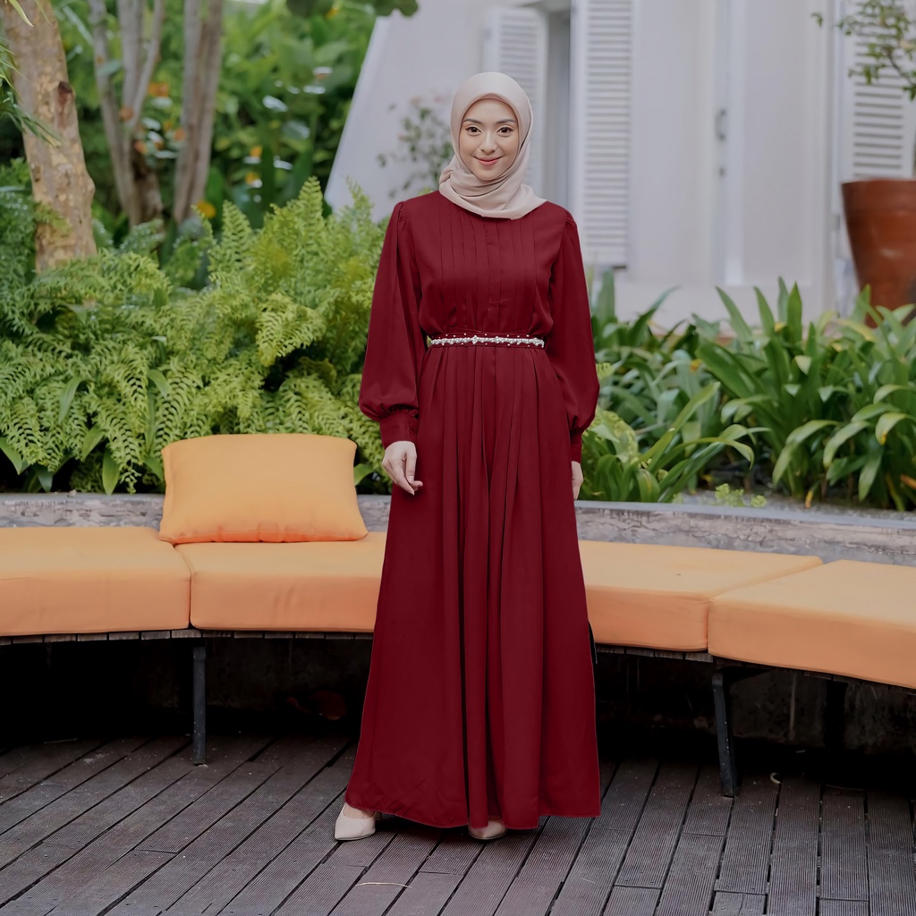 Gamis Terbaru - Dress Kondangan - Baju Kondangan Wanita - Gamis Mutiara Shakila Premium Busui Friendly DEMORE