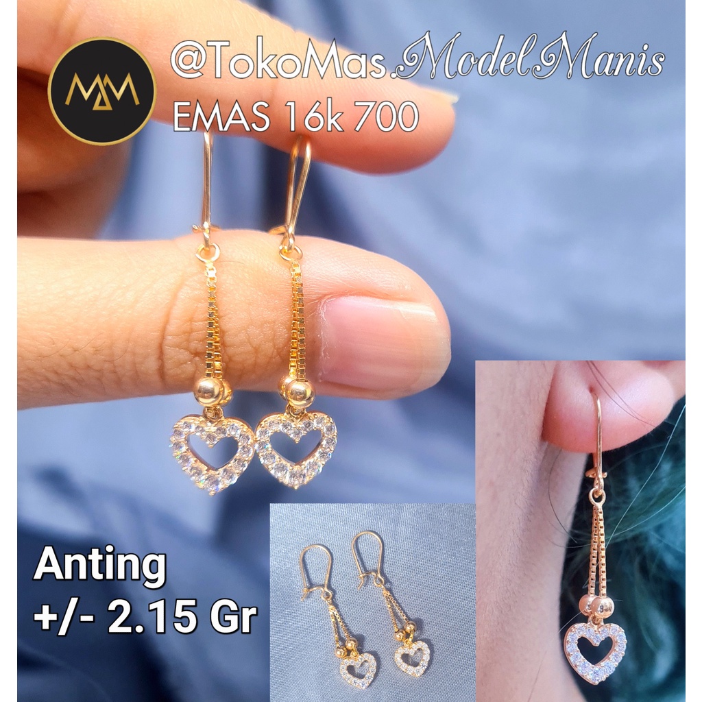 Anting Panjang love emas kuning 700 kadar 16k