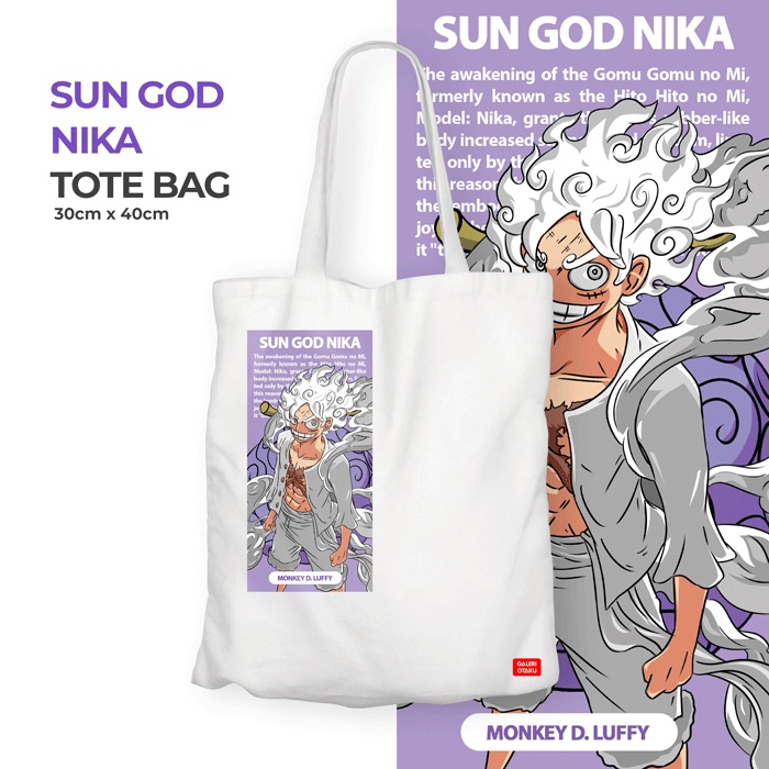 (SALE) ONE PIECE TOTEBAG Monkey D Luffy Gear 5 / Sun God Nika / Totebag Premium Resleting / Totebag Hitam Kanvas / Merchandise Anime