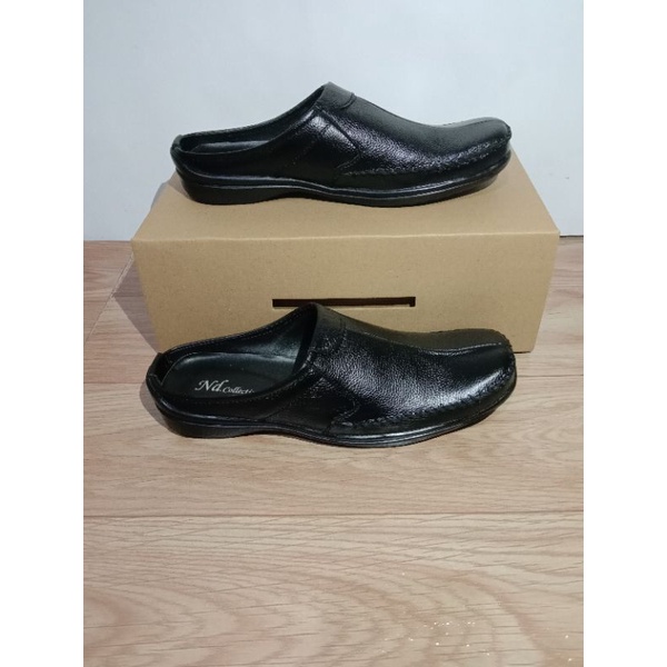 sepatu pria sandal bustong selop kulit sapi asli berkualitas ND_black