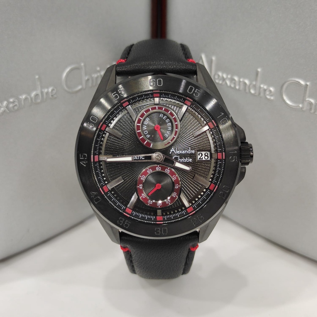 Jam Tangan Alexandre Christie AC 3045 Pria / AC3045 Black List Red Original