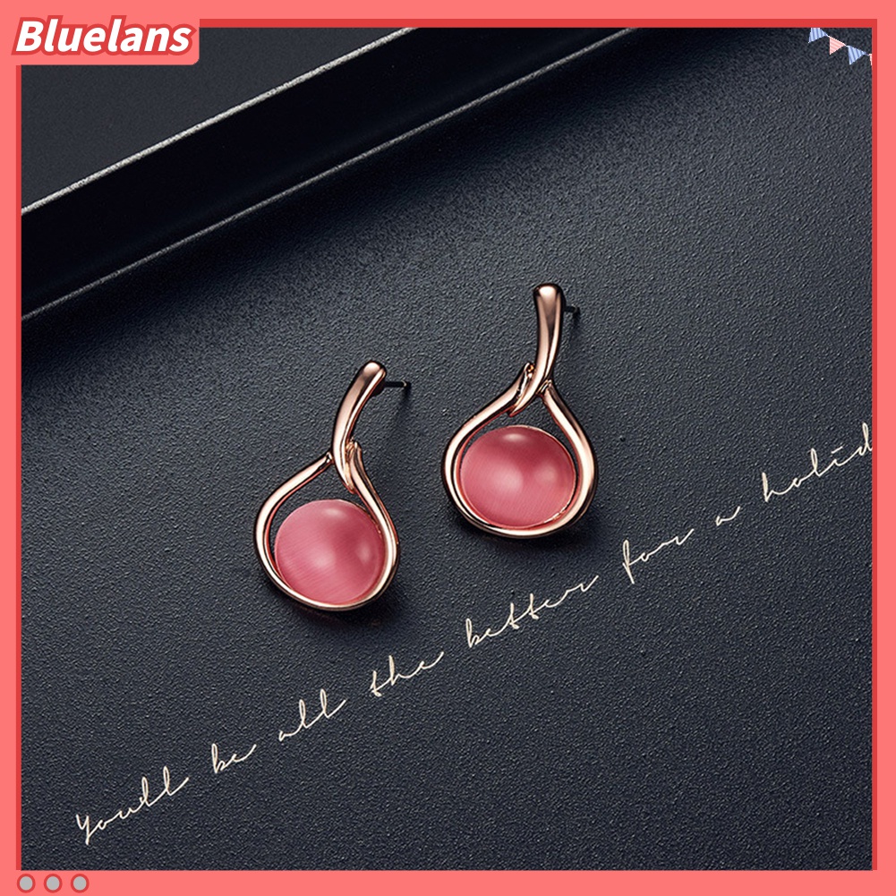 Set Perhiasan Kalung Anting Stud Liontin Opal Tiruan Bentuk Bulat Untuk Hadiah Wanita