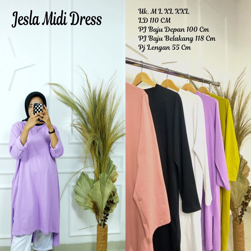 JESLA MIDI DRESS POLOS REALPICT UKURAN JUMBO BAHAN KAOS KATUN COMBED 24s UKURAN M , L , XL , XXL DRESS MUSLIM JUMBO VIRAL MIDDI DREsS TERBARU OUTFIT CASUAL Gamis Midi Dress Terbaru 2022 Basic Mini Dress