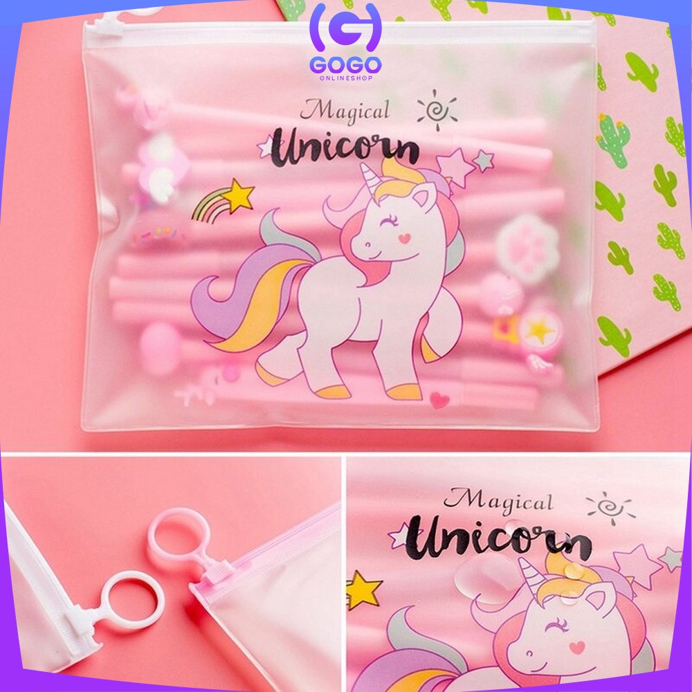 GOGO-A15 Pulpen Gel Karakter Lucu Set Isi 20PCS Pena FREE Zipper Pouch Tempat Pensil Transparan Murah