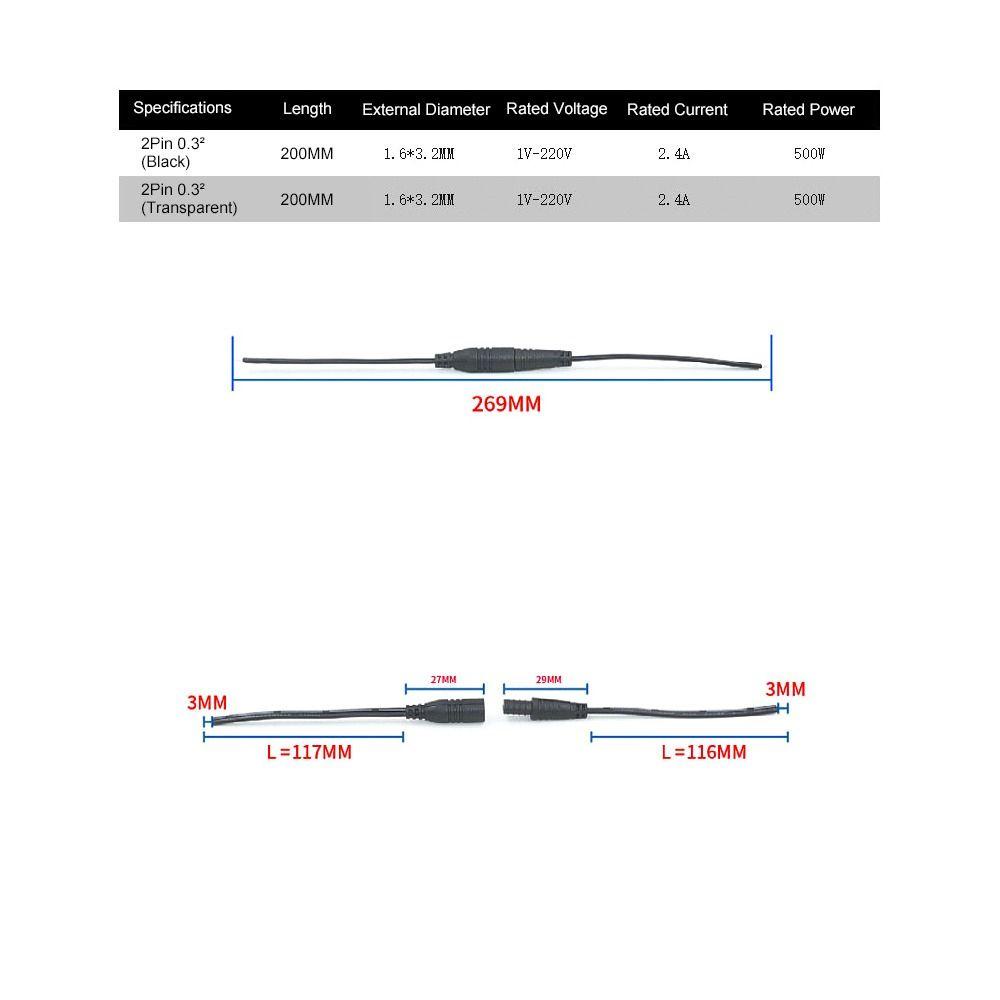 Solighter 2set Konektor Dasar Hitam/Peralatan Transparan Power Wire Display Pin Garis Konektor Anti Air