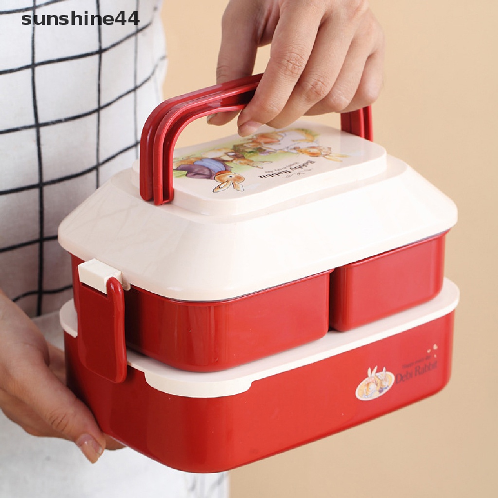 Sunshine Kotak Makan Bento Portable Bahan Plastik Untuk Anak Sekolah / Piknik