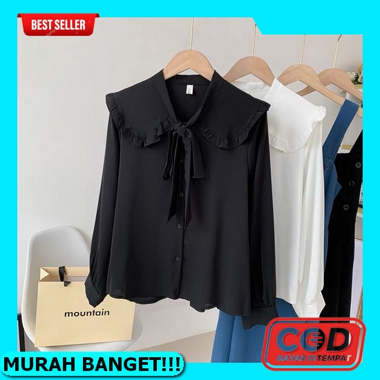 Kemeja Crop Linen Crinkcle Oversize Atasan Basic Shirt Korean Style Lengan Panjang Blouse Kancing De