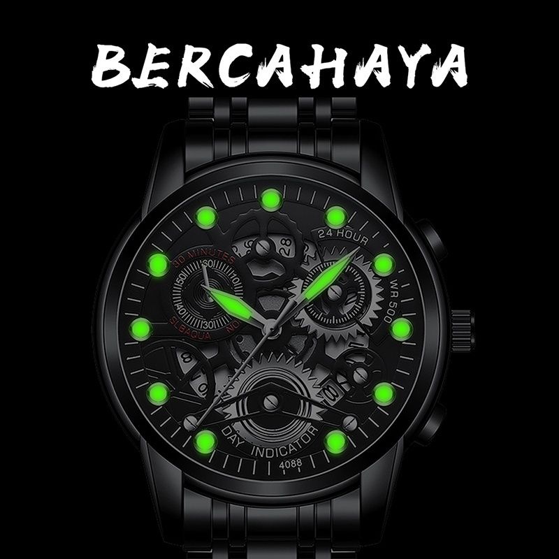 [KUALITAS IMPOR] COD ✅COD Jam Tangan Pria Anti Air Original Luxury Stainless Steel（Free BOX +Garansi