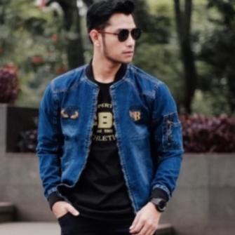 Jaket jeans pria bomber B bordil / jaket denim jumbo bordil  THE BERRY / jaket jeans XXL (KODE 1472)