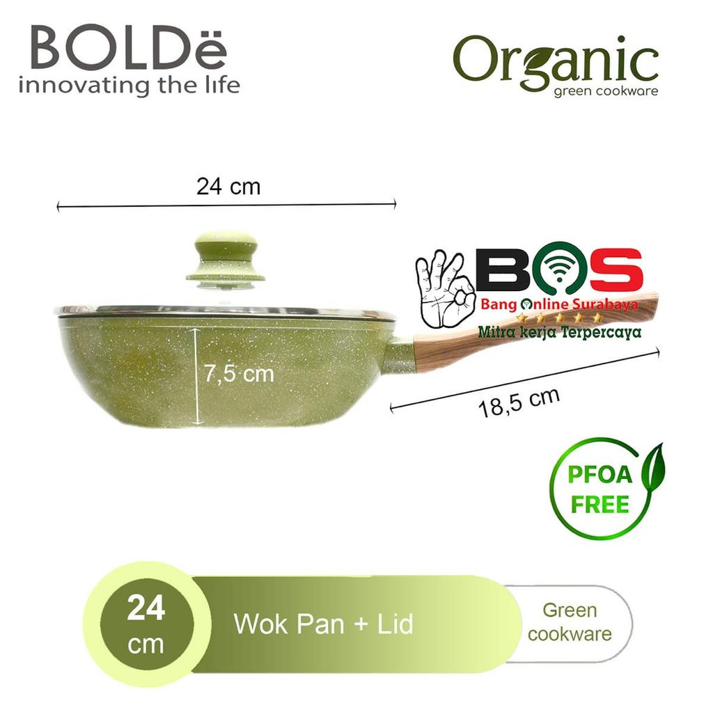 BOLDe Organic Green 24 CM Wok Pan Penggorengan Wajan Panci Anti Lengket 24 CM