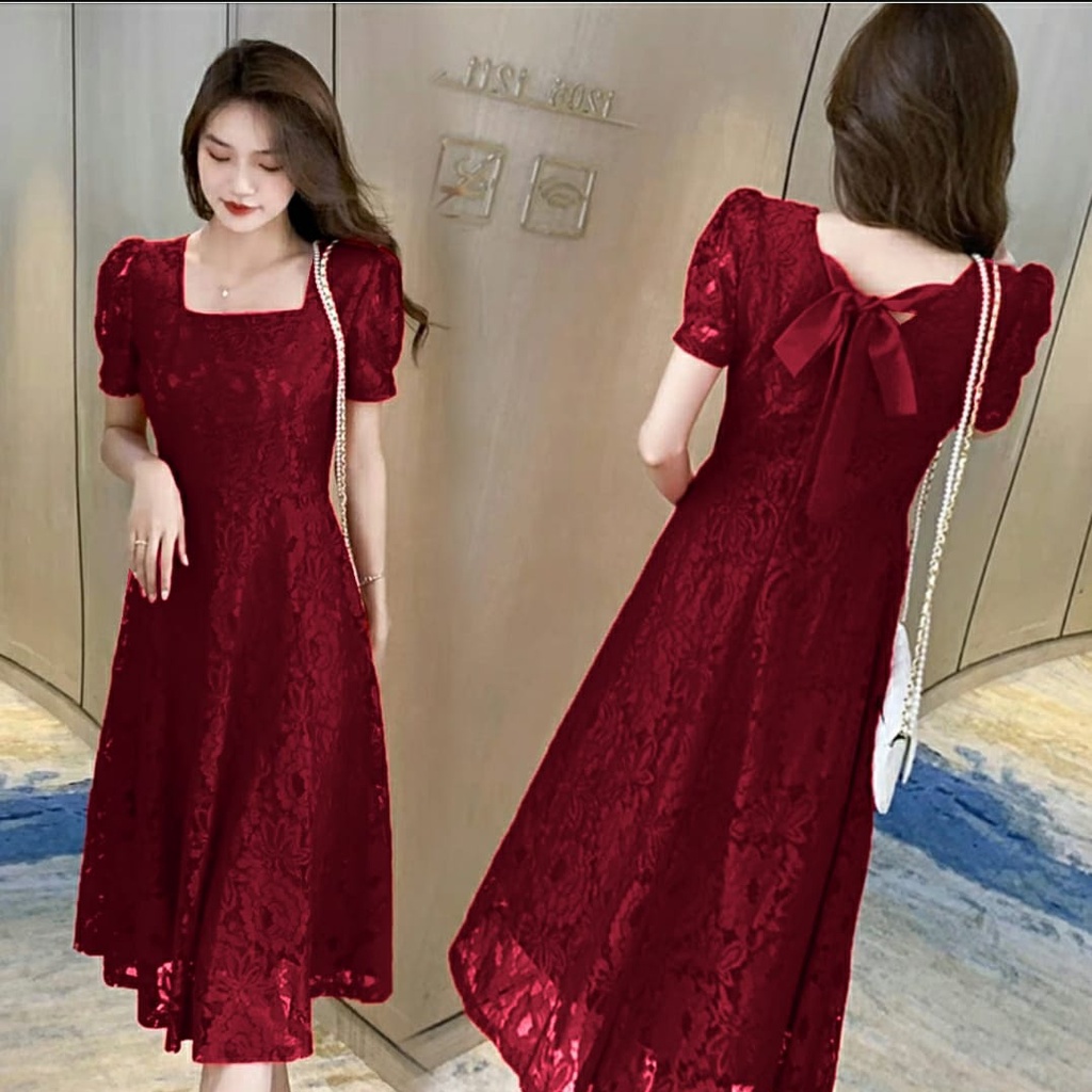 [MCFK] Dress Gamel / Dress Brukat Wanita / Dress Wanita Dewasa / Gaun Pesta / Dress Kondangan Elegant Simpe Kekinian