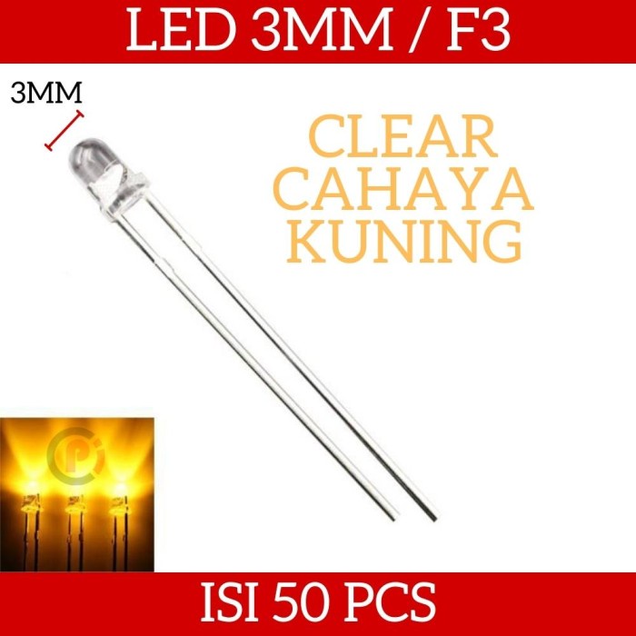 Isi 50 Pcs Lampu LED 3mm 3 mm F3 Clear Nyala Yellow Kuning