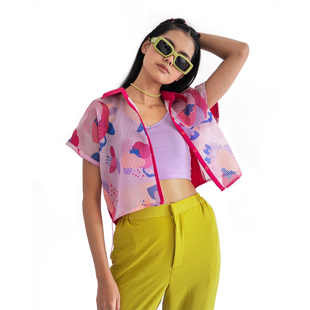 Kemeja Wanita Posy Crop Shirt in Fuchsia