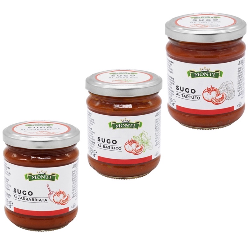 

Monti/Sugo/Pasta/Sauce/Gluten Free/Al Tartufo/Al Basilico/All Arrabbiata