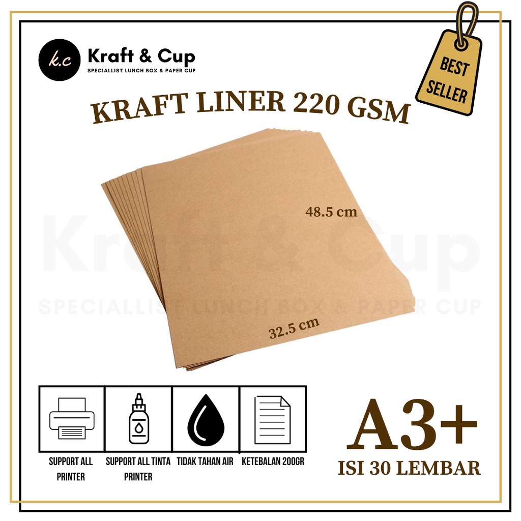 

Kertas Paper Bag Lembaran 200 gsm Kraft Liner A3 Plus isi 30 lembar / Bahan Paper Bag / Brown Kraft Paper