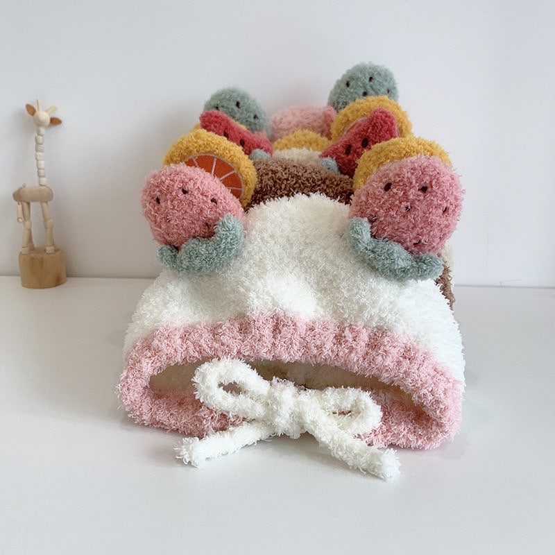 LID8017 - TOPI ANAK RAJUT RENDA POMPOM TOPI FASHION BABY HAT HANGAT