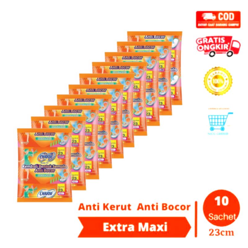 Charm Body Fit Extra Maxi Non Wing Renceng 1 Renceng 10 Pcs/Pembalut Charm Tanpa Sayap Renceng