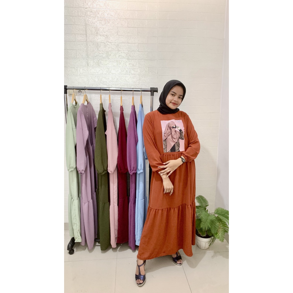 GAMIS WANITA SORAYA DRESS WANITA GAMIS BAHAN CRINKLE APLIKASI SABLON GAMIS CRINKLE WANITA TERBARU 2023 KEKINIAN / DRESS WANITA APLIKASI SABLON / MAXI DRESS JUMBO LENGAN PANJANG / BAJU MUSLIM WANITA MODERN