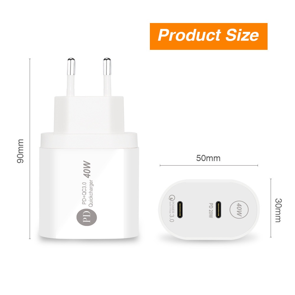 Adapter Charger PD3.0 Tipe c Mini 40W Fast Charging Plug EU / US / UK Untuk Iphone / Android