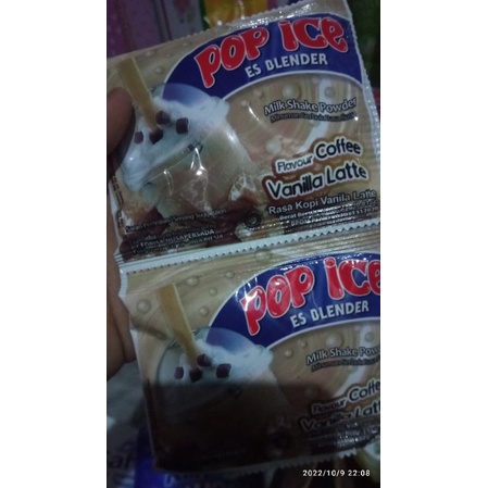 

pop ice aneka rasa. coklat. vanila blue. permen karet. choco chokies. mangga. vanila latte. taro , choco cream