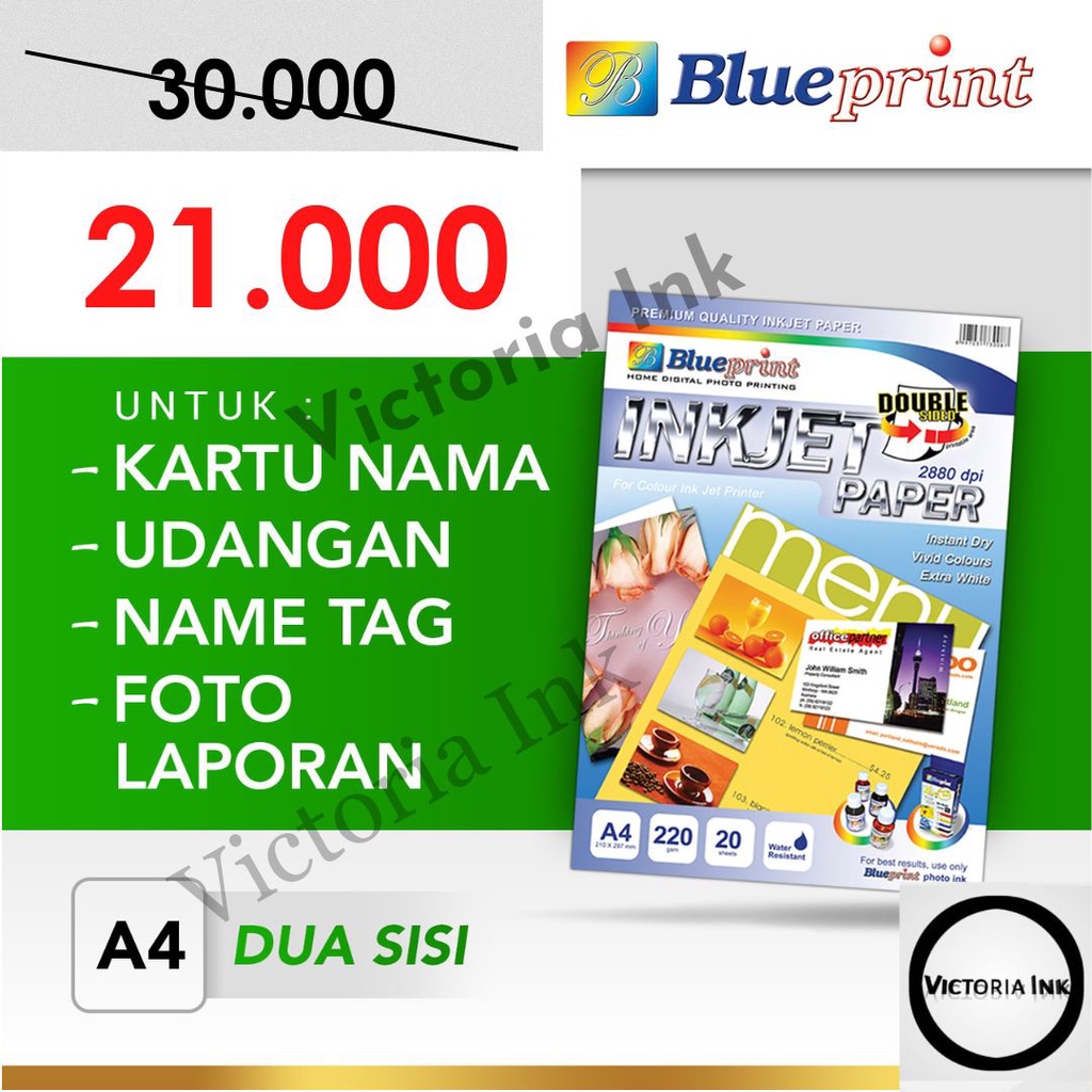 Kertas Inkjet Dua Sisi A4 Blueprint 220gsm // Kertas Inkjet Dua Sisi Blueprint A4 220gsm // Double Sided Inkjet Paper A4 Blueprint 220gsm // KARTU NAMA // NAME TAG // UNDANGAN // FOTO LAPORAN