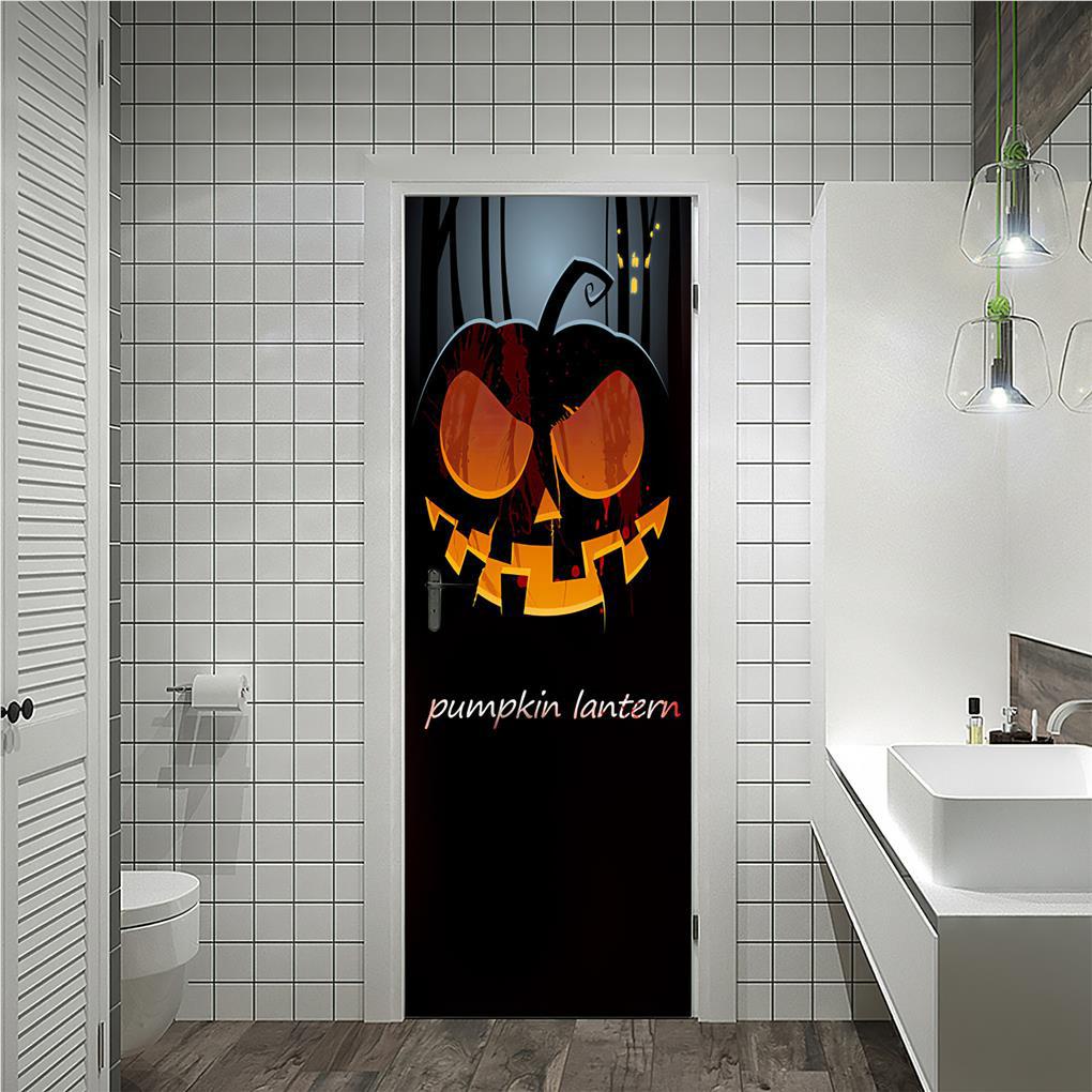 Stiker Pintu Jendela Desain Labu Halloween 3D Dapat Digunakan Kembali Dengan Perekat Untuk Pesta (house2020)