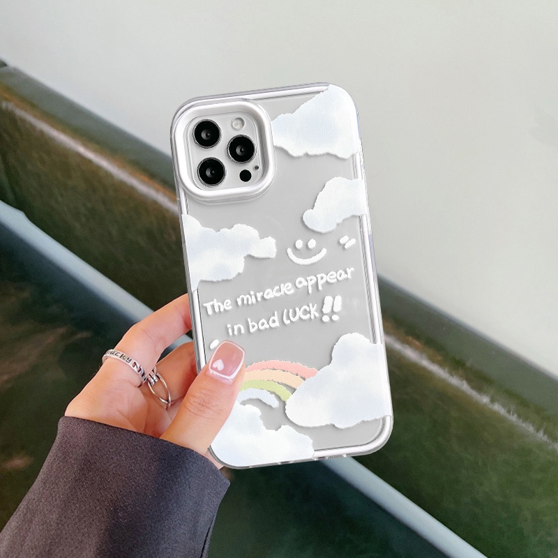 3 In 1 Soft Case Bumper TPU Transparan Motif Awan Pelangi Untuk IPhone 11 13 12 Pro MAX XR X XS MAX 6 6S 7 8 Plus SE 2020